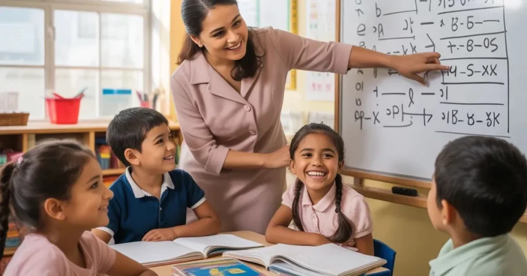 Students learning in a continuous curriculum school classroom