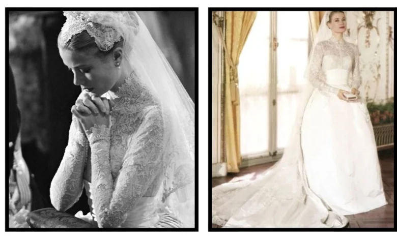 Grace Kelly wedding dress full view royal bridal gown