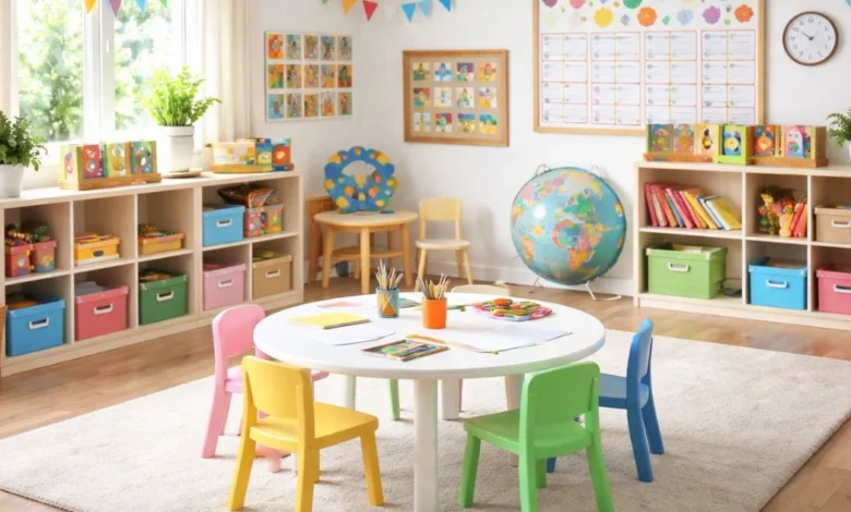 How to Start a Preschool at Home organized classroom setup with learning centers