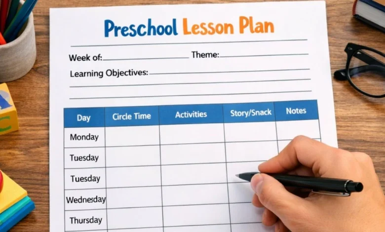 Printable Preschool Lesson Plan Template for organized weekly classroom planning