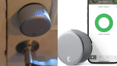 August Wi-Fi Smart Lock installed on a modern wooden door